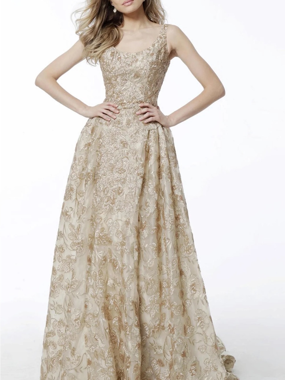 Jovani Gold Embroidered A-Line Prom Gown